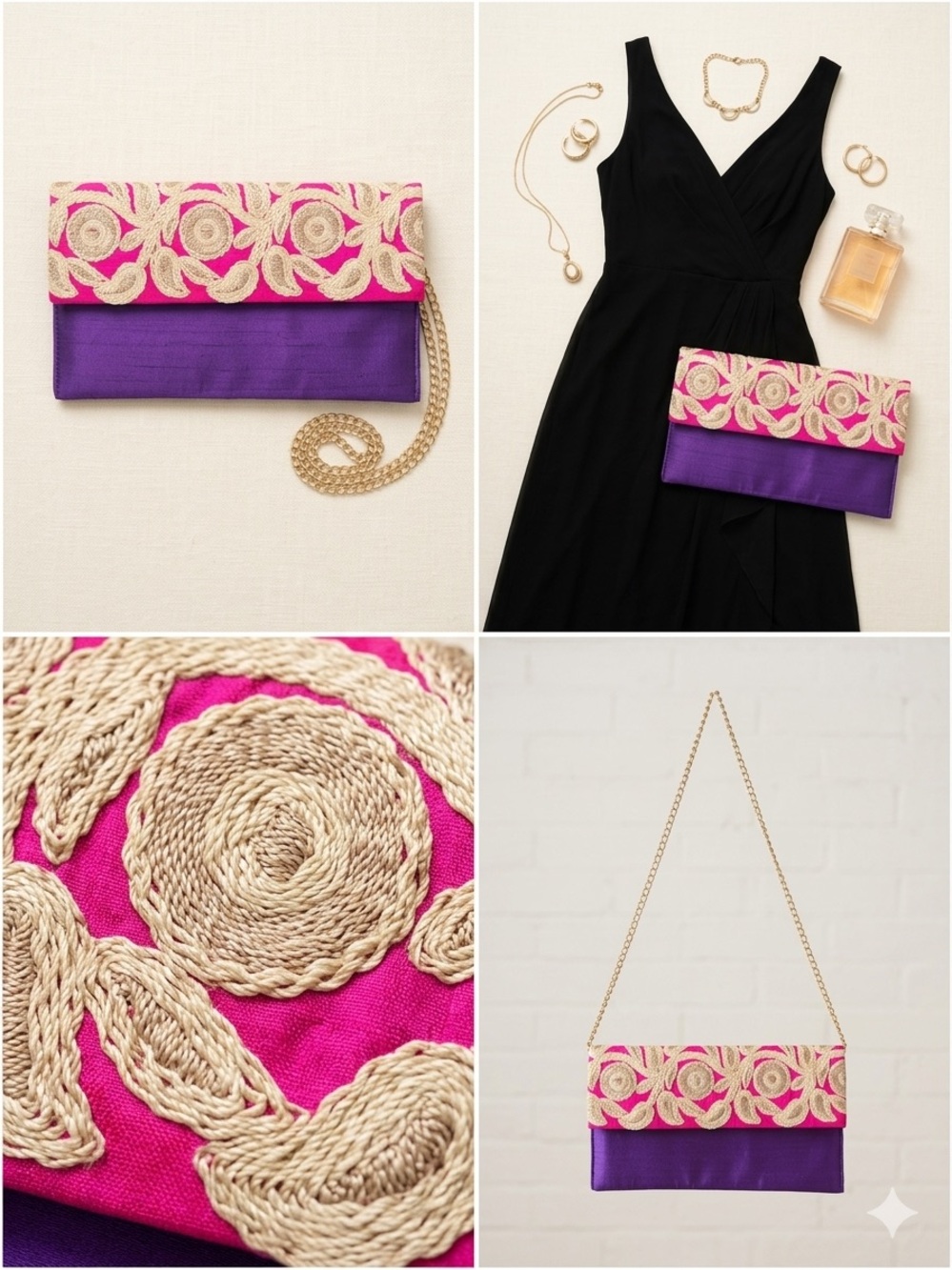 Parisian Estate One Of A Kind Hand Embroidered Pure Silk Clutch Bag